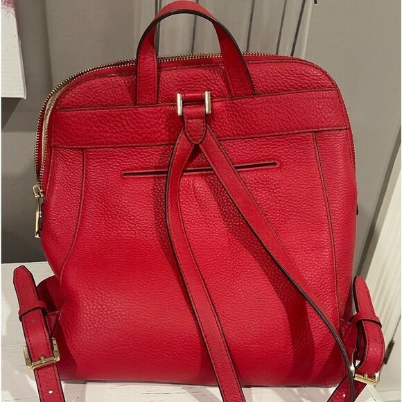 Authentic Michael Kors Rhea Medium Backpack Purse Red - Picture 4 of 11